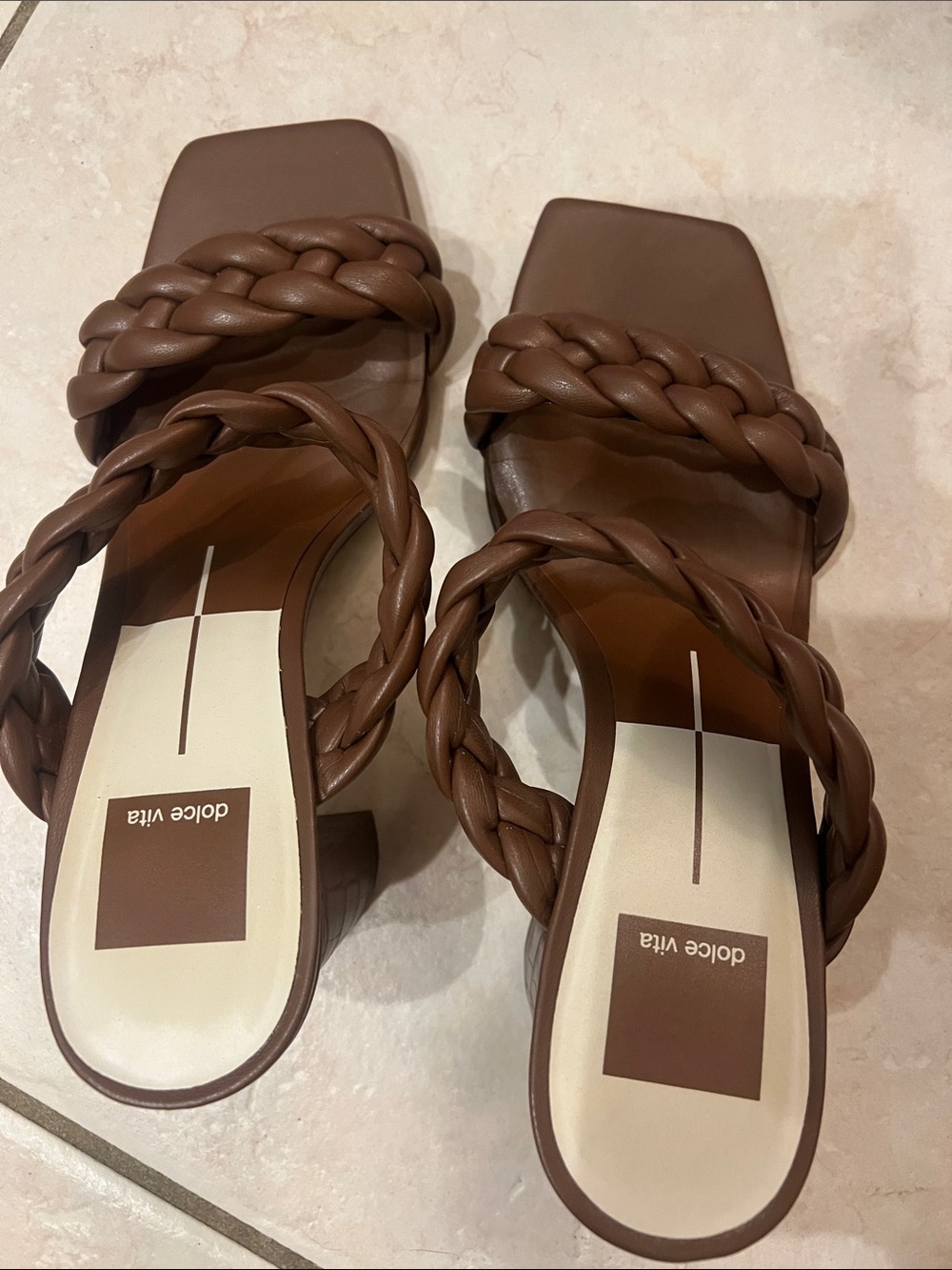 Dolce Vita Cognac Braided Double-Strap Slide Sandals